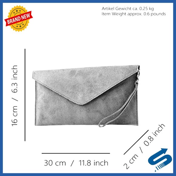 Suede Evening Clutch with Adjustable Strap, Zipper Closure